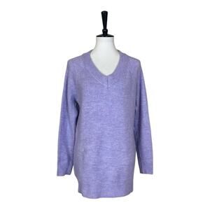 Almost Famous Sweater V-neck Tunic Soft Fuzzy Knit Purple Women’s Size Large